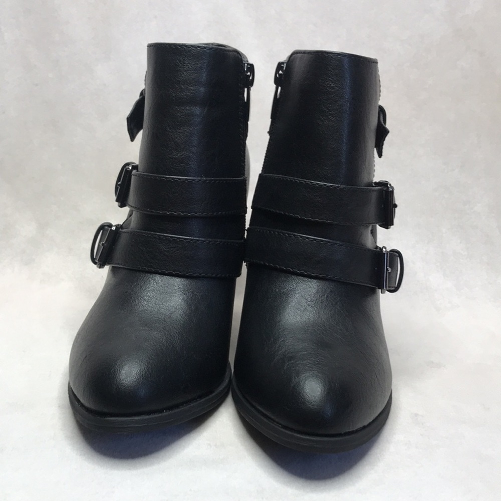 Black Faux Leather Buckle Booties - Picture 3 of 7